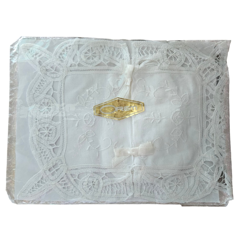 Orem Battenburg Lace Tissue Box Cover White Linen Cotton Boutique Size Vintage